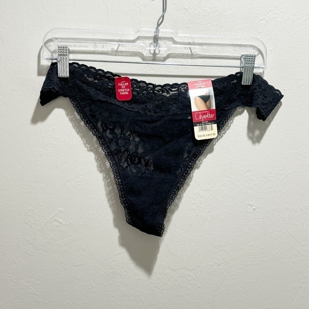 Vintage LILYETTE Women’s Black Stretch Lace Fuller Fit Thong Size 2X-4X